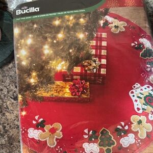 Bucilla Red Felt Holiday Tree Skirt with Festive Appliqués
